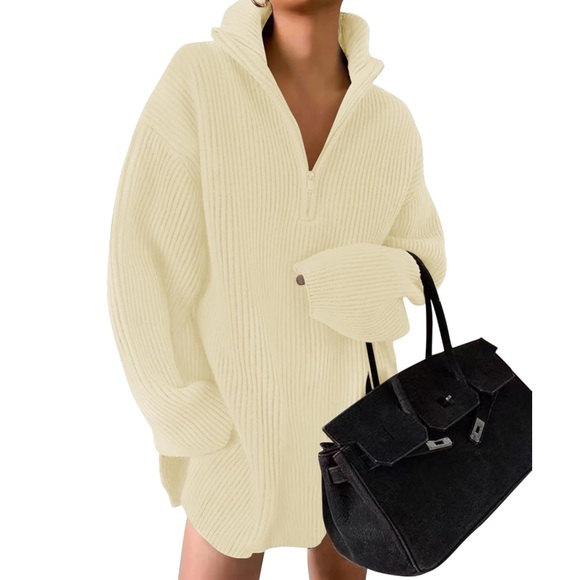 Dresses & Skirts - NWT Zesica Cream Quarter Zip Oversized Long Sleeve Sweater Dress Size M